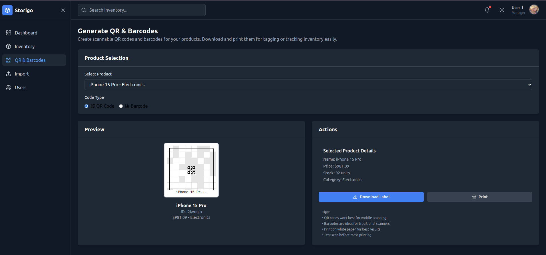 Sprongo Qr Code Storigo - Your inventory without errors or Excel